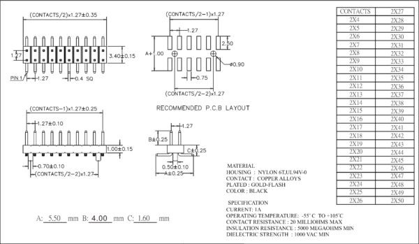 Conector macho 2x20 smd 1.27mm - 0.05" - Imagen 3